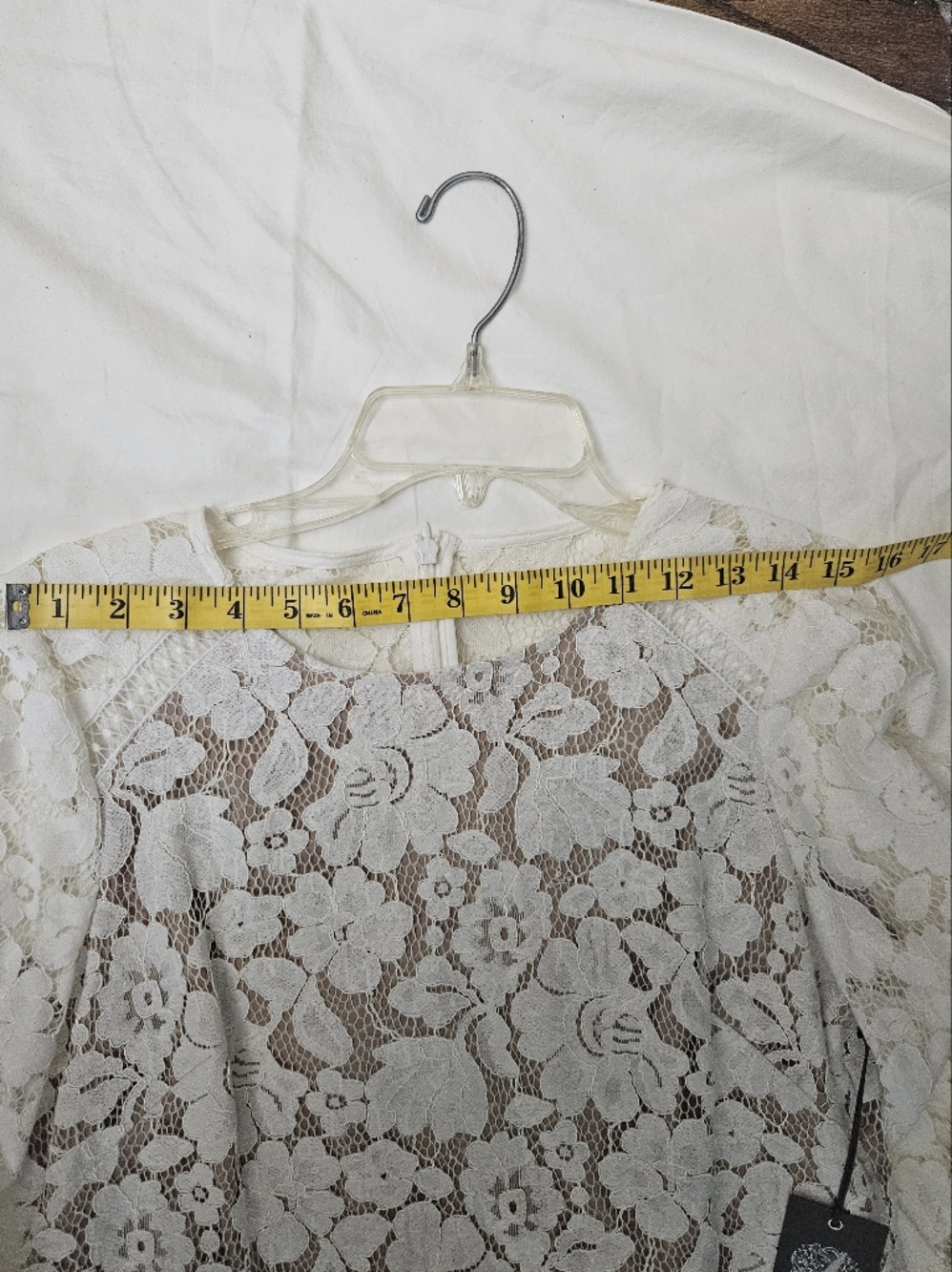 Vince Camuto White Floral Lace Long Sleeve Shift Dress - Picture 12 of 15
